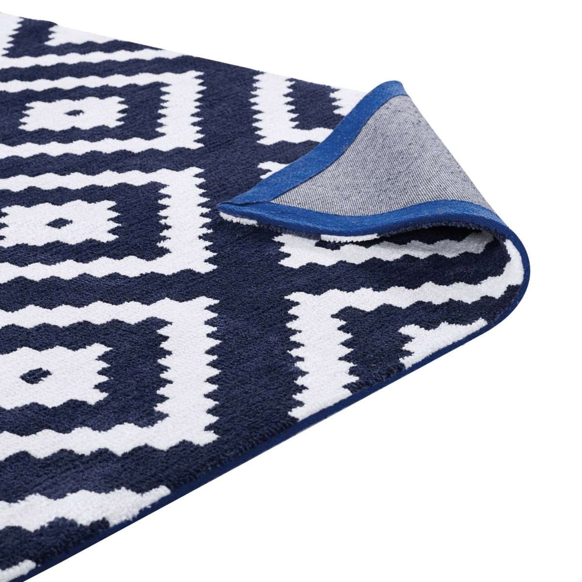 8x10 Ivory and Navy Abstract Diamond Trellis Polyester Area Rug - Mats and Rugs - Alpine Outlets