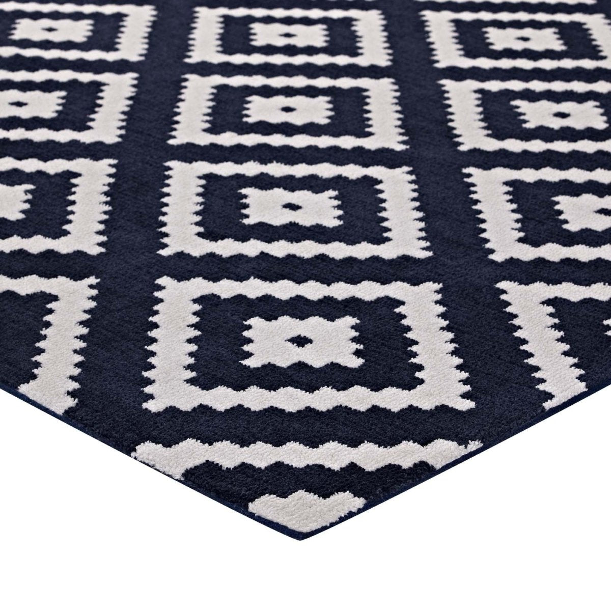 8x10 Ivory and Navy Abstract Diamond Trellis Polyester Area Rug - Mats and Rugs - Alpine Outlets