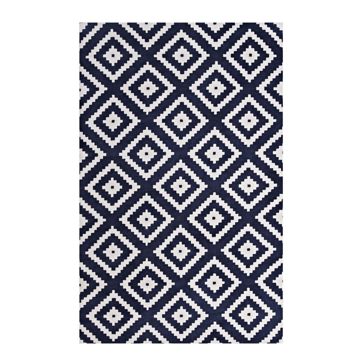 8x10 Ivory and Navy Abstract Diamond Trellis Polyester Area Rug - Mats and Rugs - Alpine Outlets