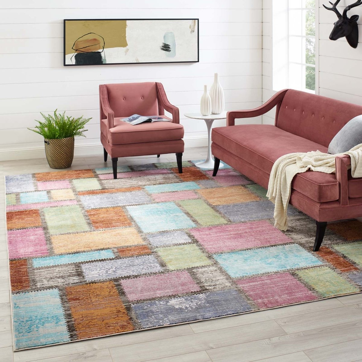 8x10 Multicolored Abstract Geometric Mosaic Area Rug - Mats and Rugs - Alpine Outlets