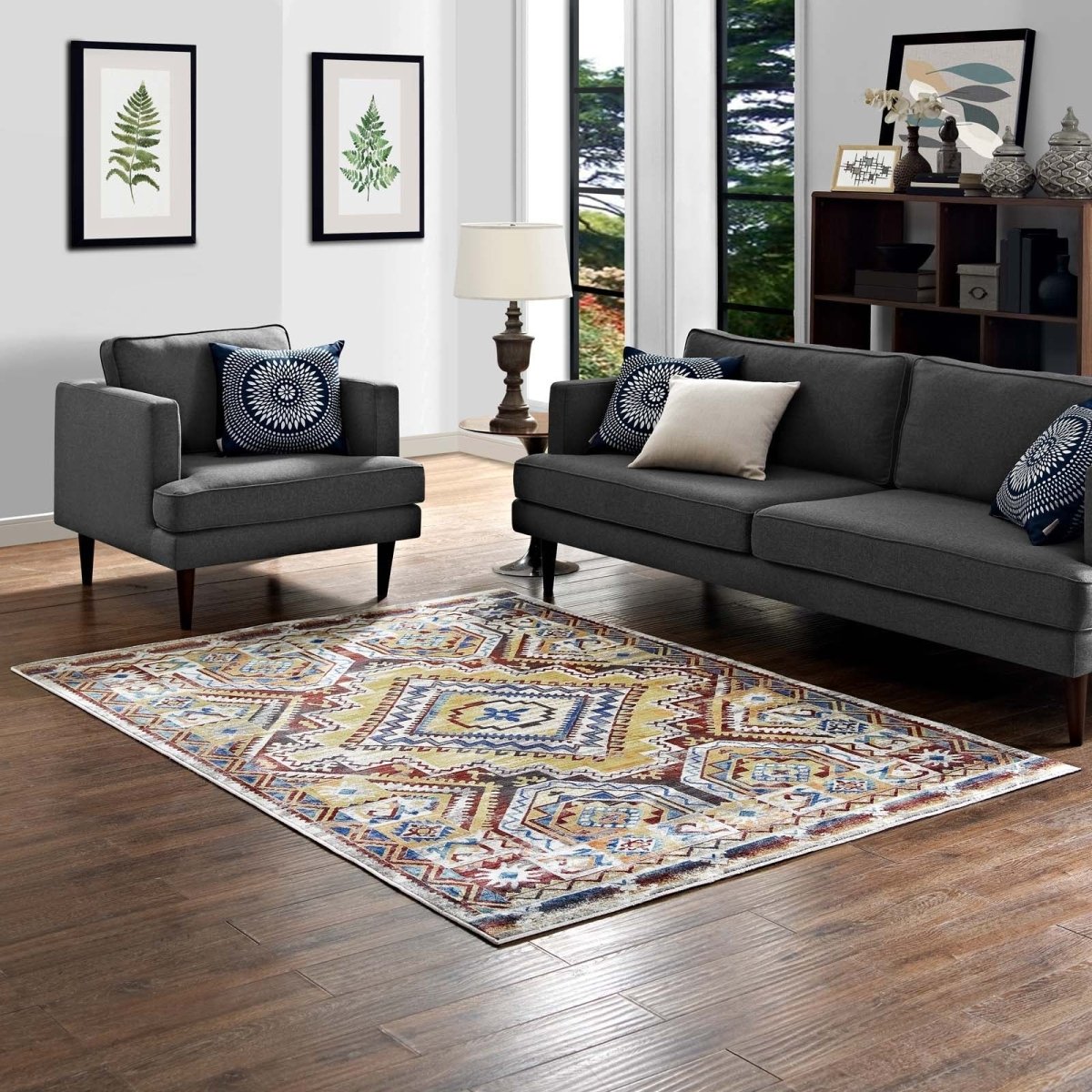 8x10 Multicolored Distressed Southwestern Aztec Polyester Area Rug - Mats and Rugs - Alpine Outlets