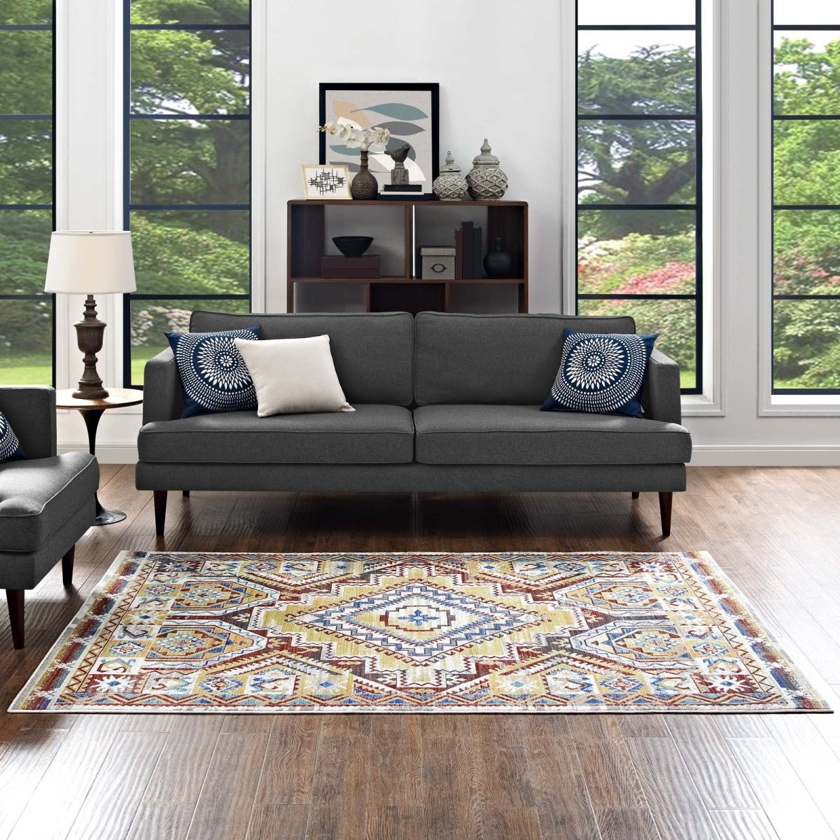 8x10 Multicolored Distressed Southwestern Aztec Polyester Area Rug - Mats and Rugs - Alpine Outlets