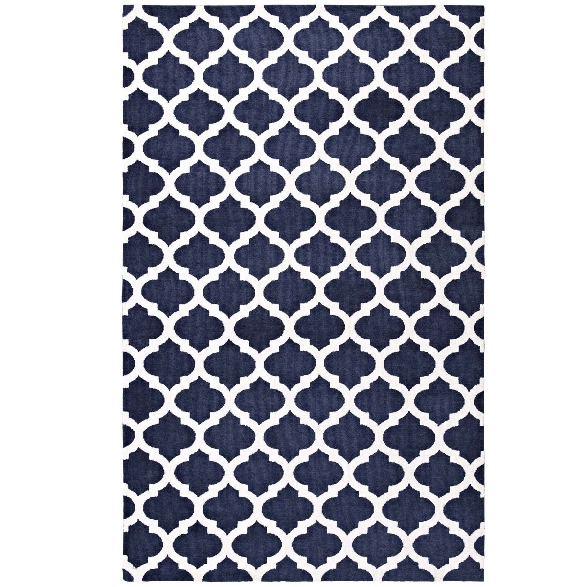 8x10 Navy and Ivory Moroccan Trellis Polyester Area Rug - Mats and Rugs - Alpine Outlets