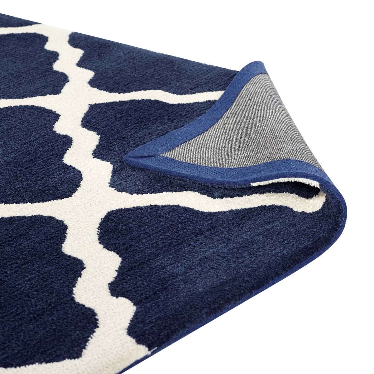8x10 Navy and Ivory Moroccan Trellis Polyester Area Rug - Mats and Rugs - Alpine Outlets