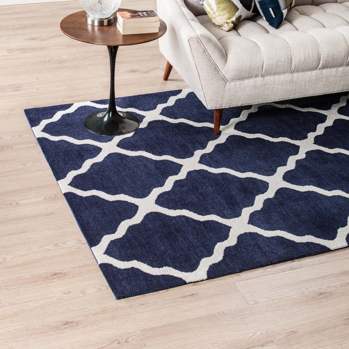 8x10 Navy and Ivory Moroccan Trellis Polyester Area Rug - Mats and Rugs - Alpine Outlets
