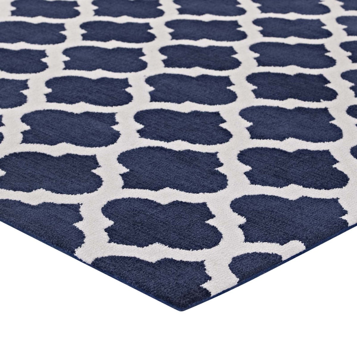 8x10 Navy and Ivory Moroccan Trellis Polyester Area Rug - Mats and Rugs - Alpine Outlets