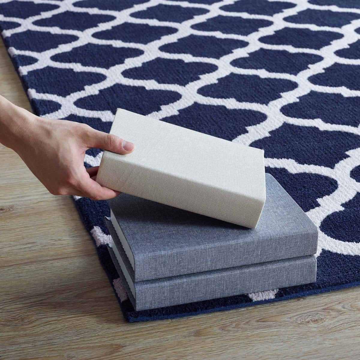 8x10 Navy and Ivory Moroccan Trellis Polyester Area Rug - Mats and Rugs - Alpine Outlets
