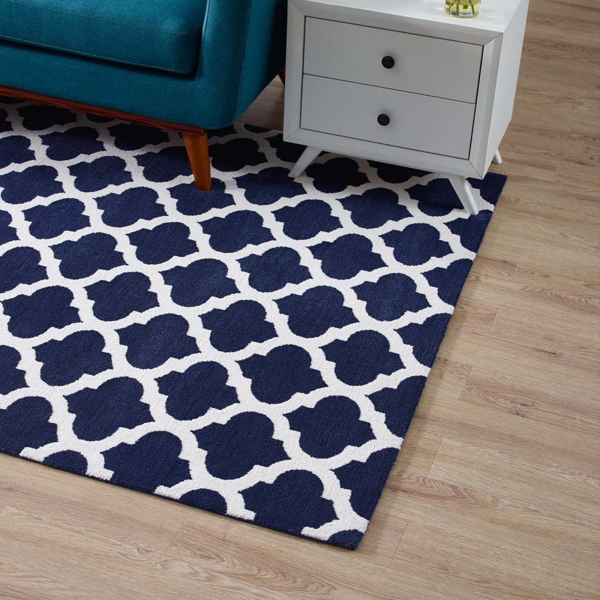 8x10 Navy and Ivory Moroccan Trellis Polyester Area Rug - Mats and Rugs - Alpine Outlets