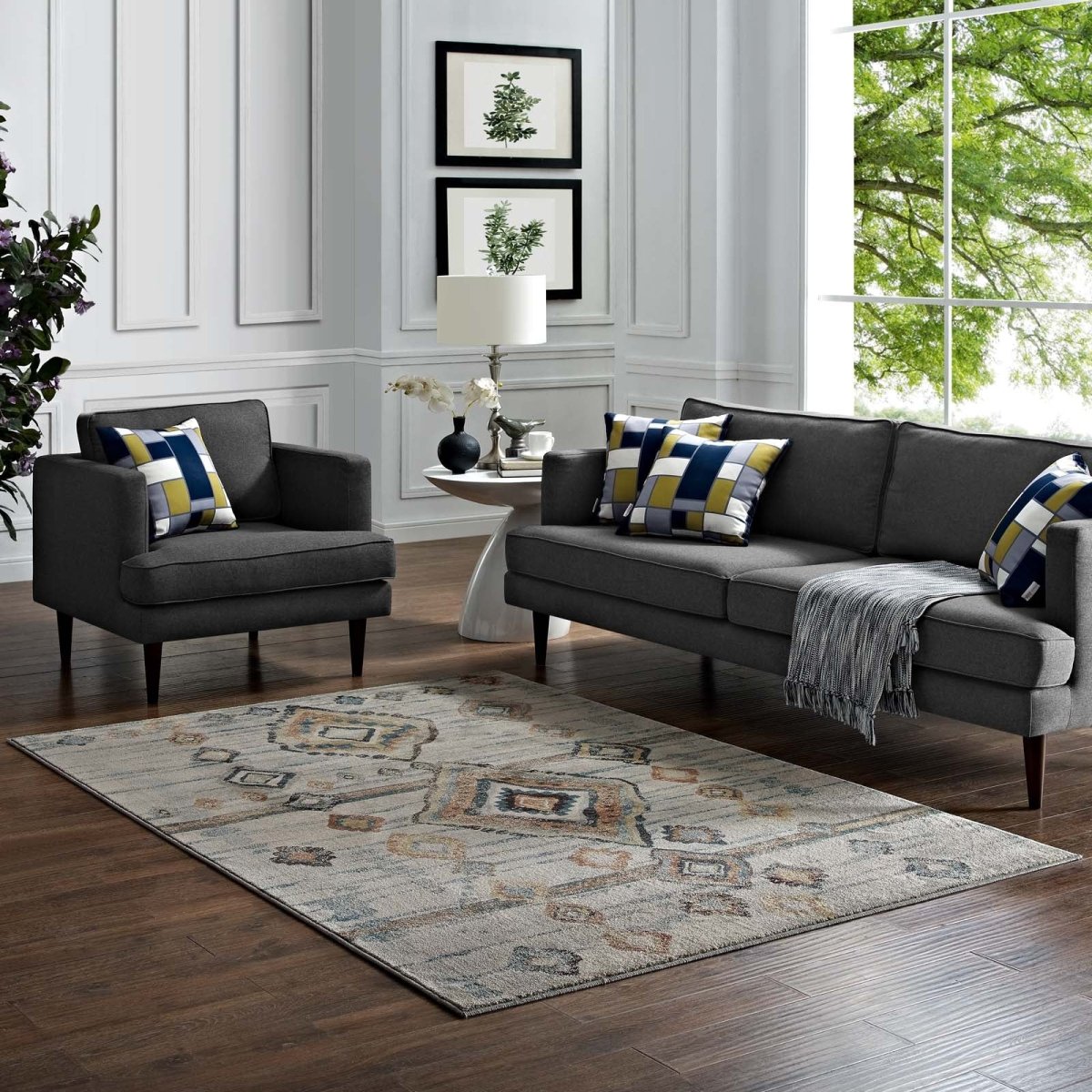 8x10 Silver Blue Beige Brown Distressed Moroccan Tribal Diamond Area Rug - Mats and Rugs - Alpine Outlets