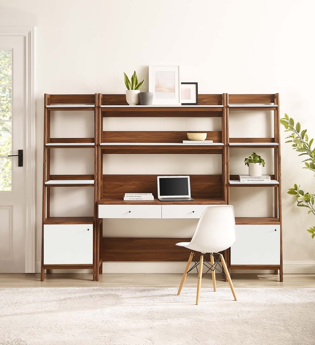90" Tiered Wood Office Desk and 21" Bookshelf Set - 3 - Piece Workspace - Bookcases available at Alpine Outlets in Denver