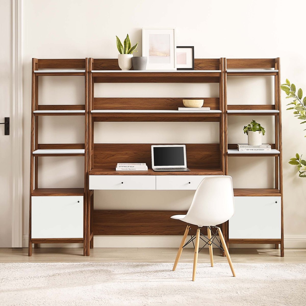 90" Tiered Wood Office Desk and 21" Bookshelf Set - 3 - Piece Workspace - Bookcases available at Alpine Outlets in Denver