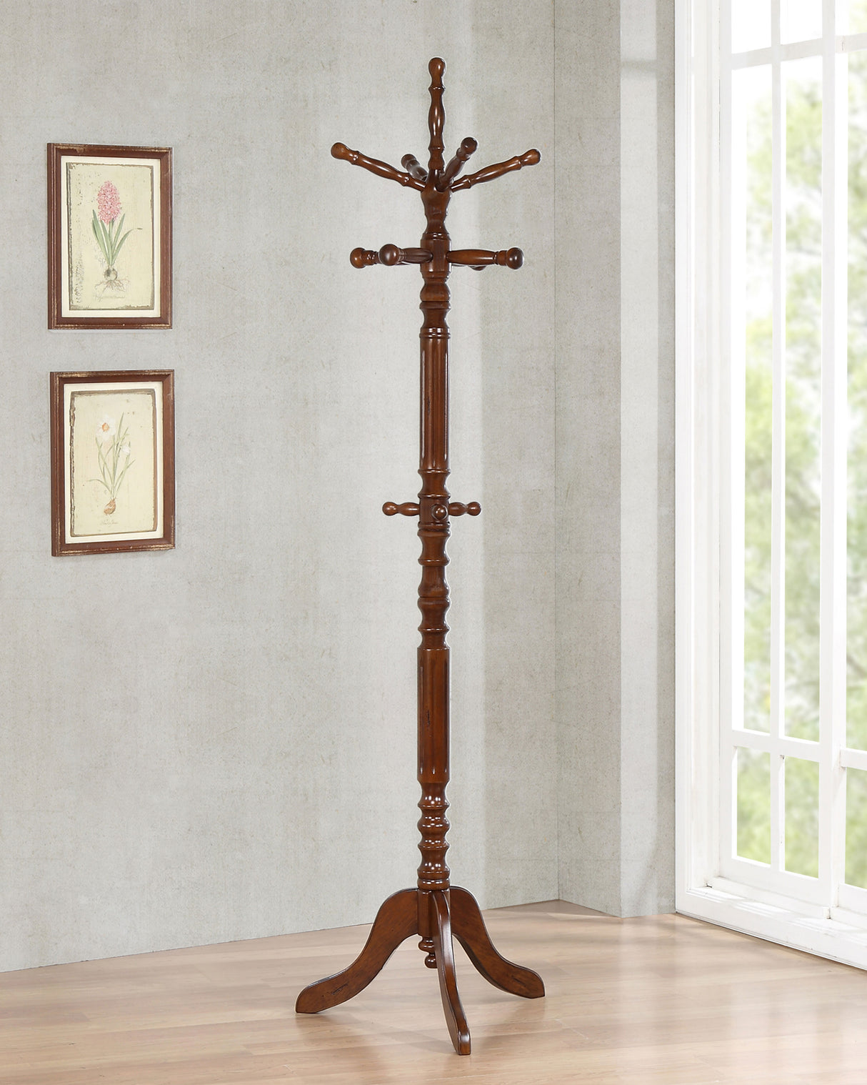 Achelle 11-Hook Coat Rack in Tobacco Rubberwood