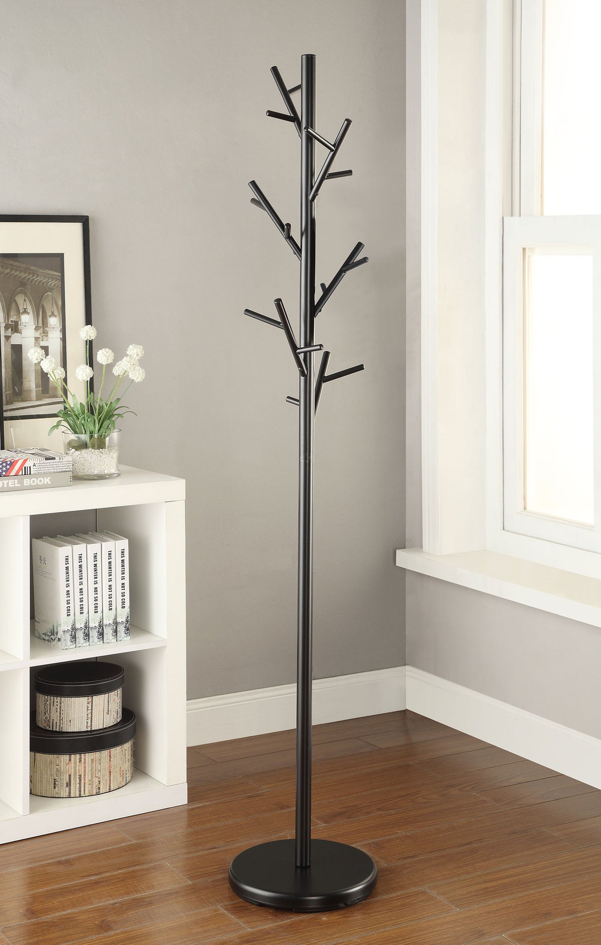 Clover 18-Hook Freestanding Metal Coat Rack, Black