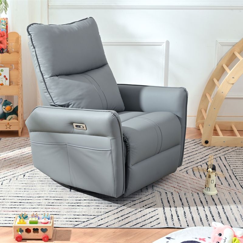 Power Swivel Rocker Recliner Chair, 270° Swivel Rocking Recliner Chair, Electric Small Recliners For Small Spaces, Single Sofa Recliner For Living Room - Blue / Gray