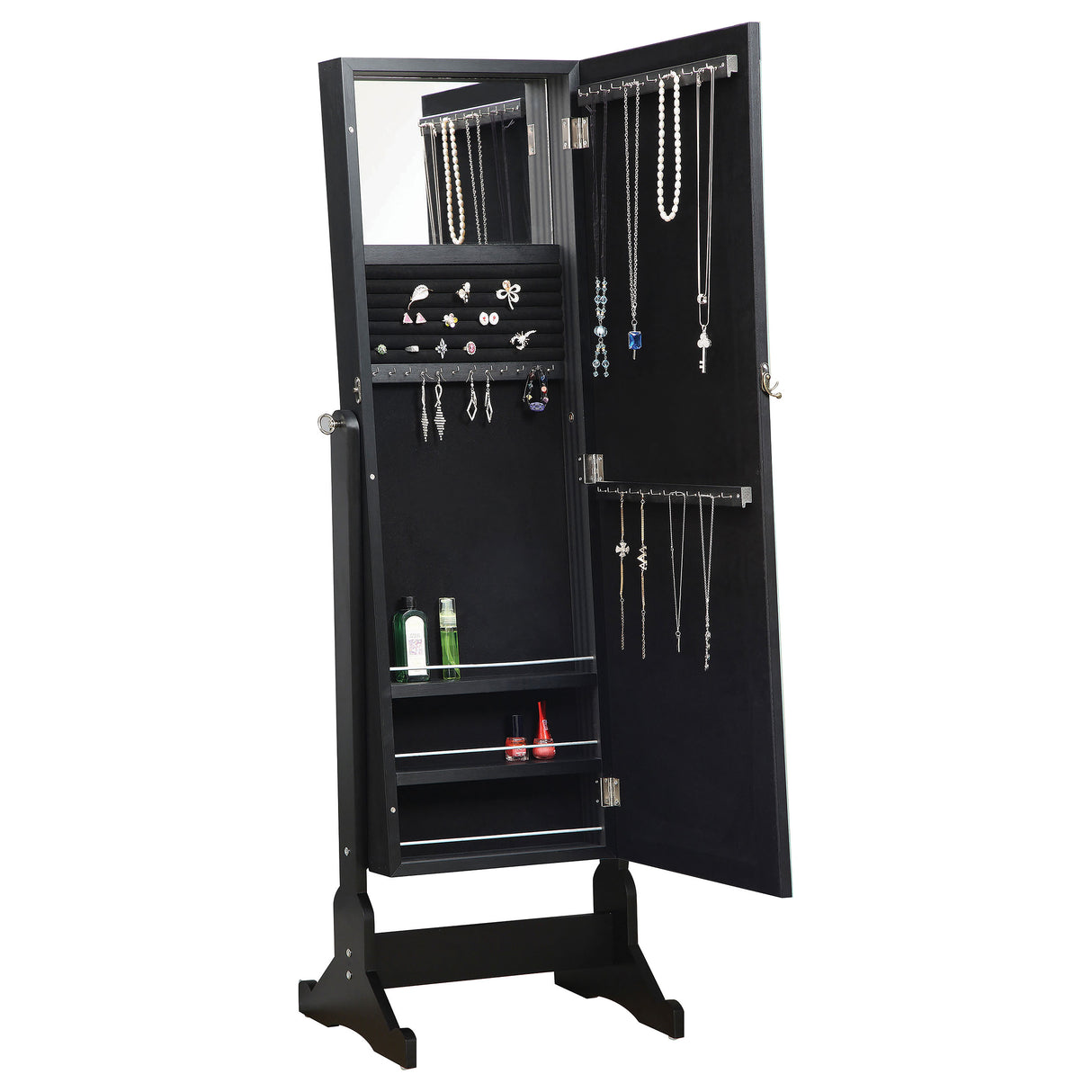 Cortez Cheval Mirror with Jewelry Storage, Black