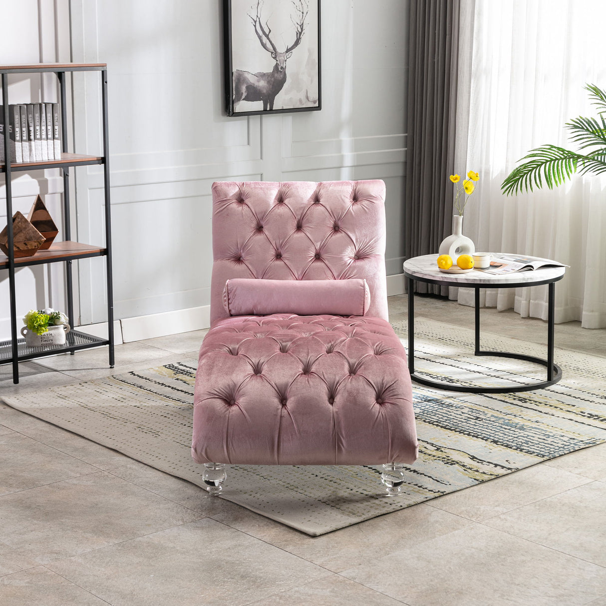 Chaise Lounge Indoor, Button Tufted Upholstered Chaise Lounge Chair With Pillow