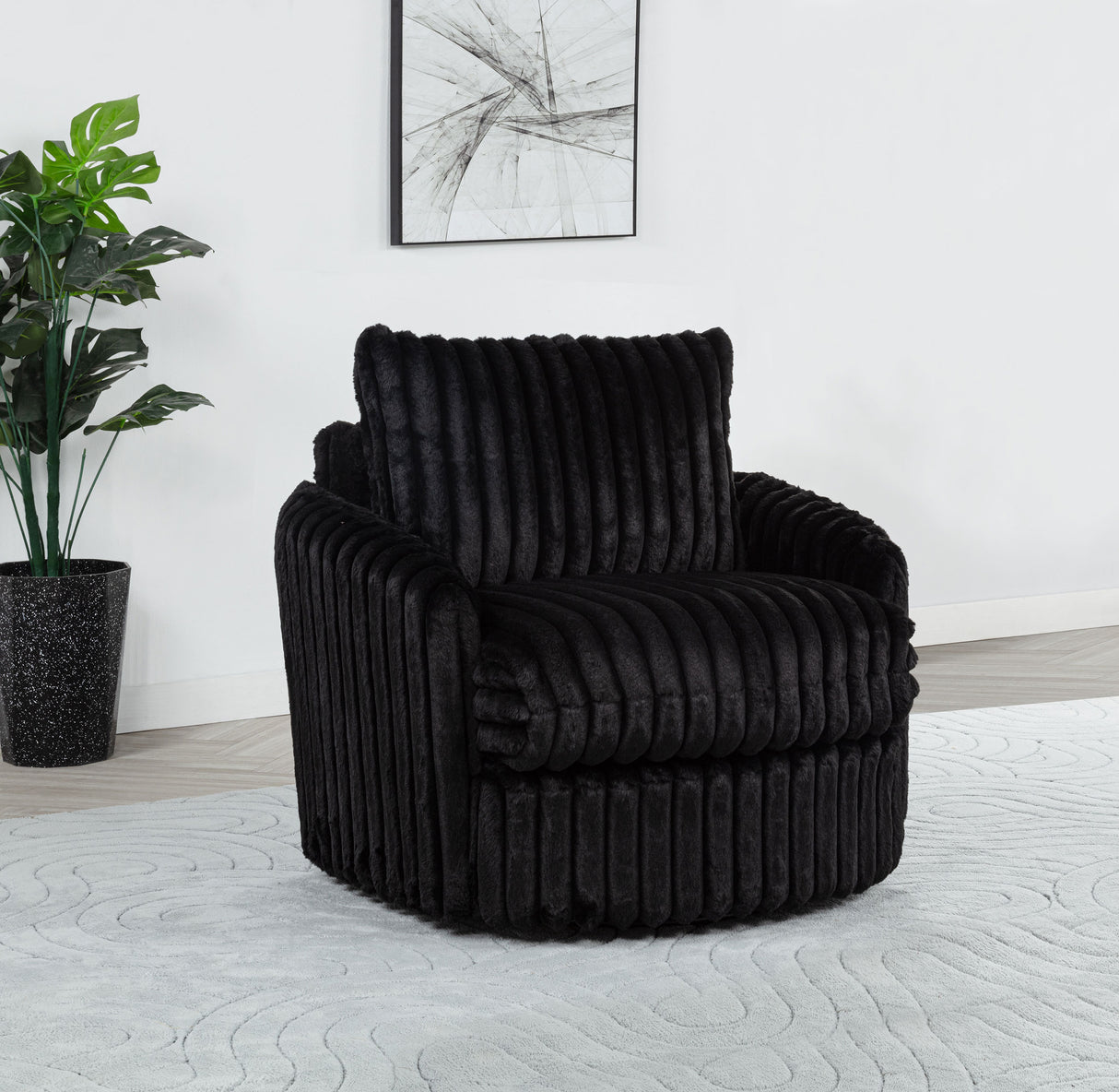 Sarco Corduroy Swivel Accent Chair in Black