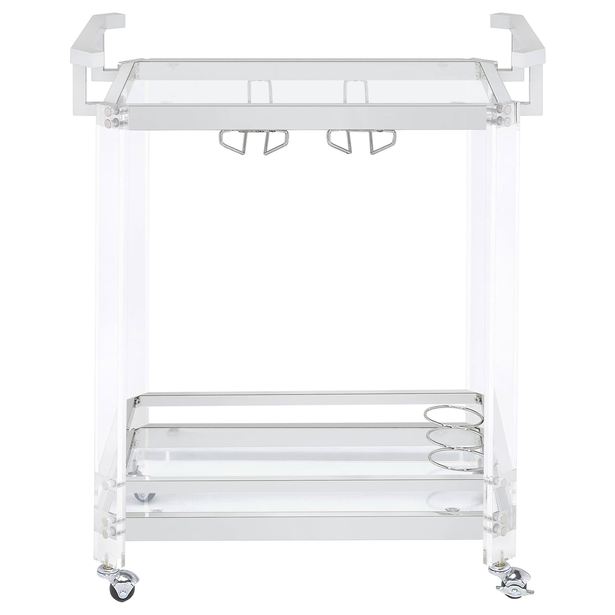 Jefferson 2-Tier Glass Shelf Acrylic Bar Cart Chrome