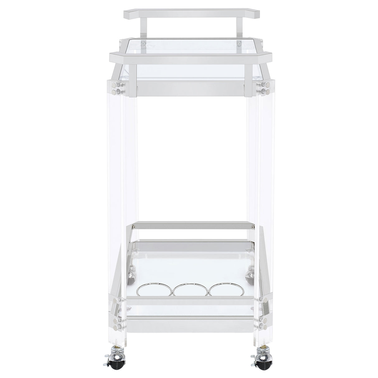 Jefferson 2-Tier Glass Shelf Acrylic Bar Cart Chrome