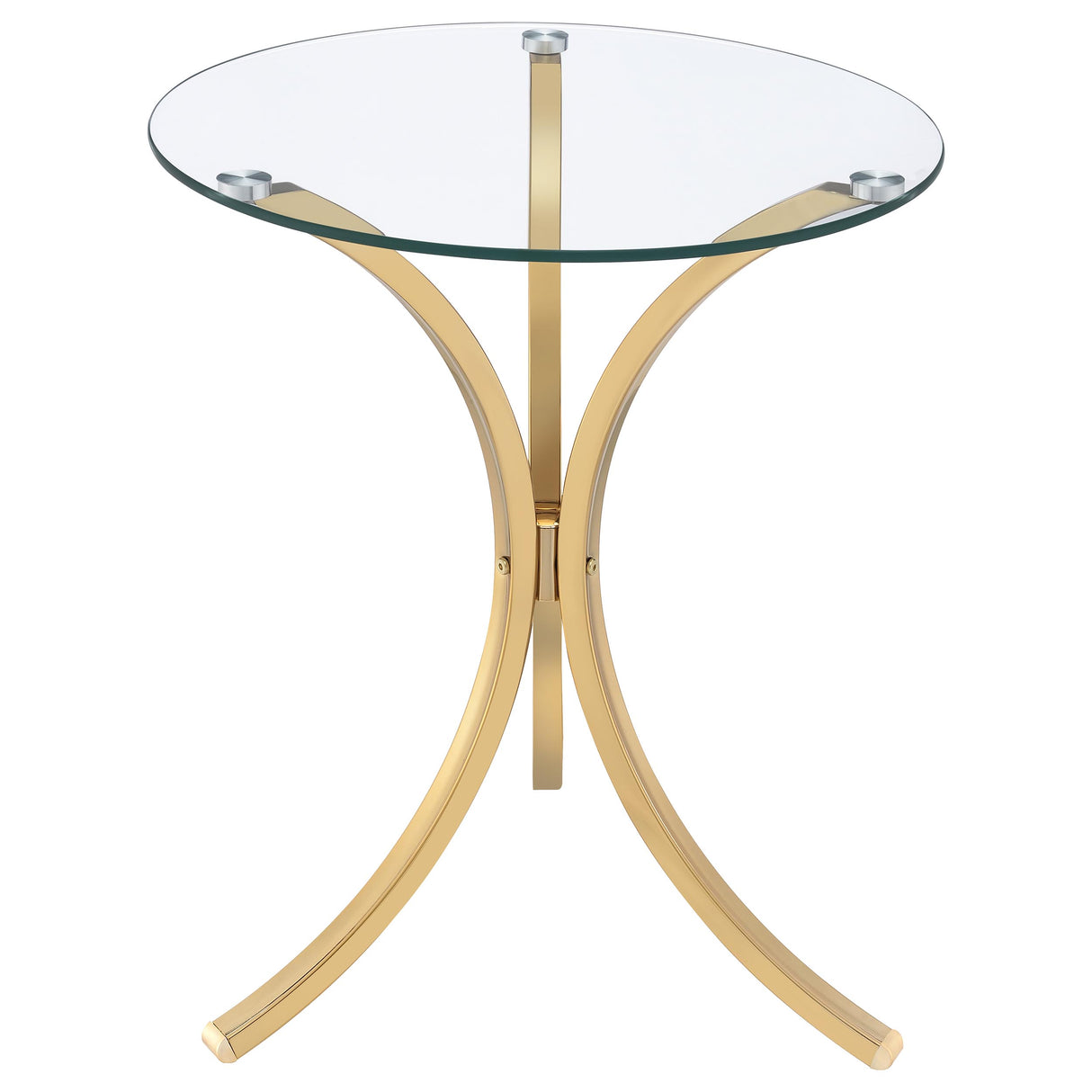 Eloise Round Glass Top Side Table with Gold Curved Metal Base