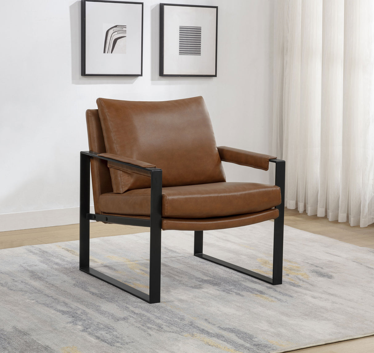 Rosalind Brown Leatherette Track Arm Accent Chair