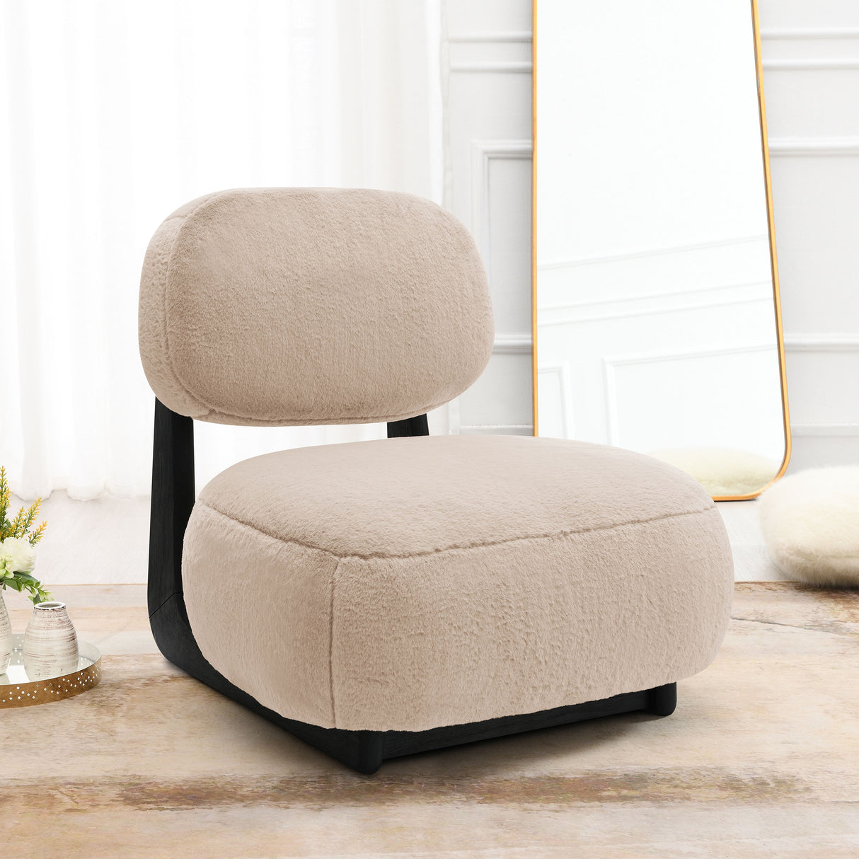 Duffie Upholstered Armless Accent Chair in Camel