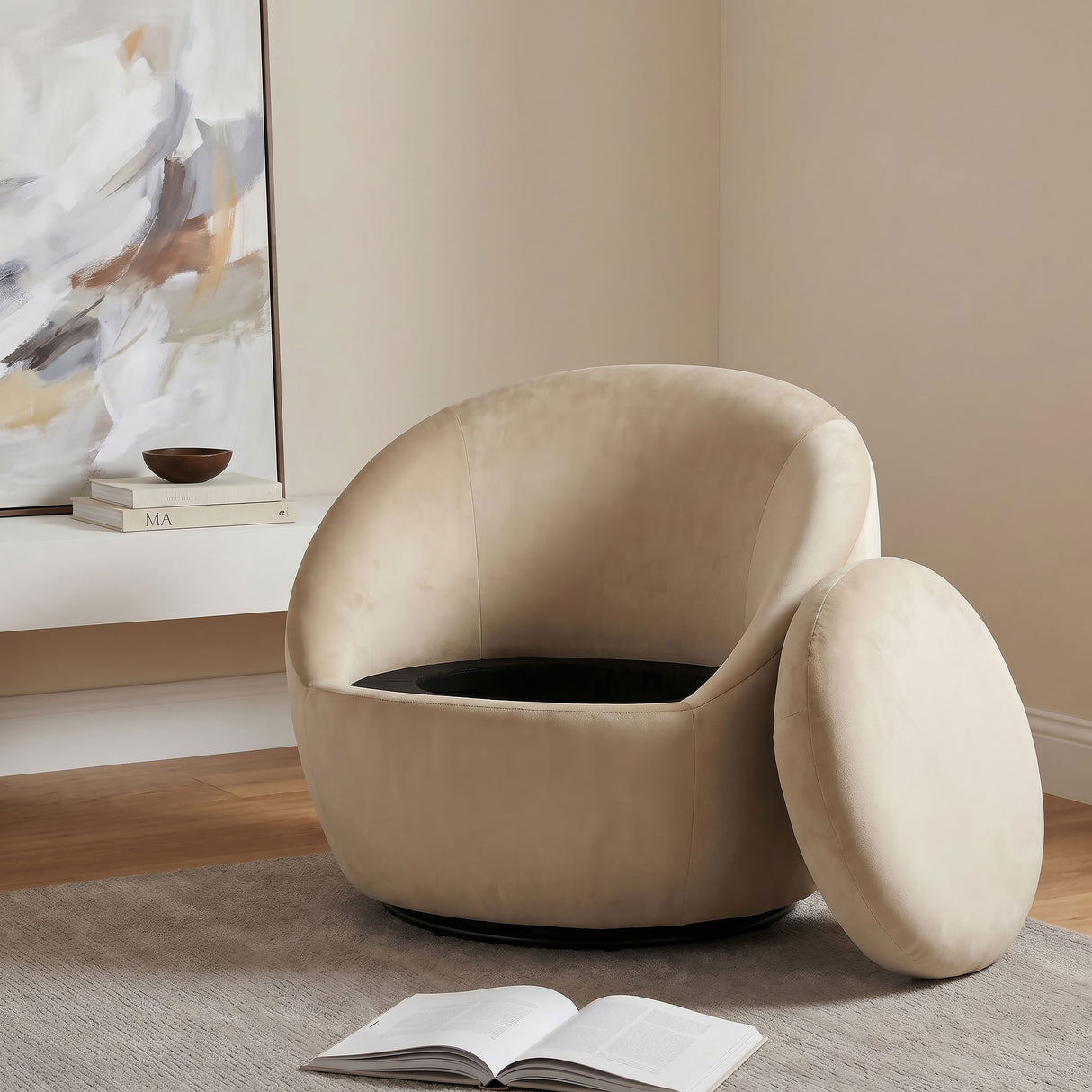 Myernick Camel Velvet Swivel Barrel Accent Chair