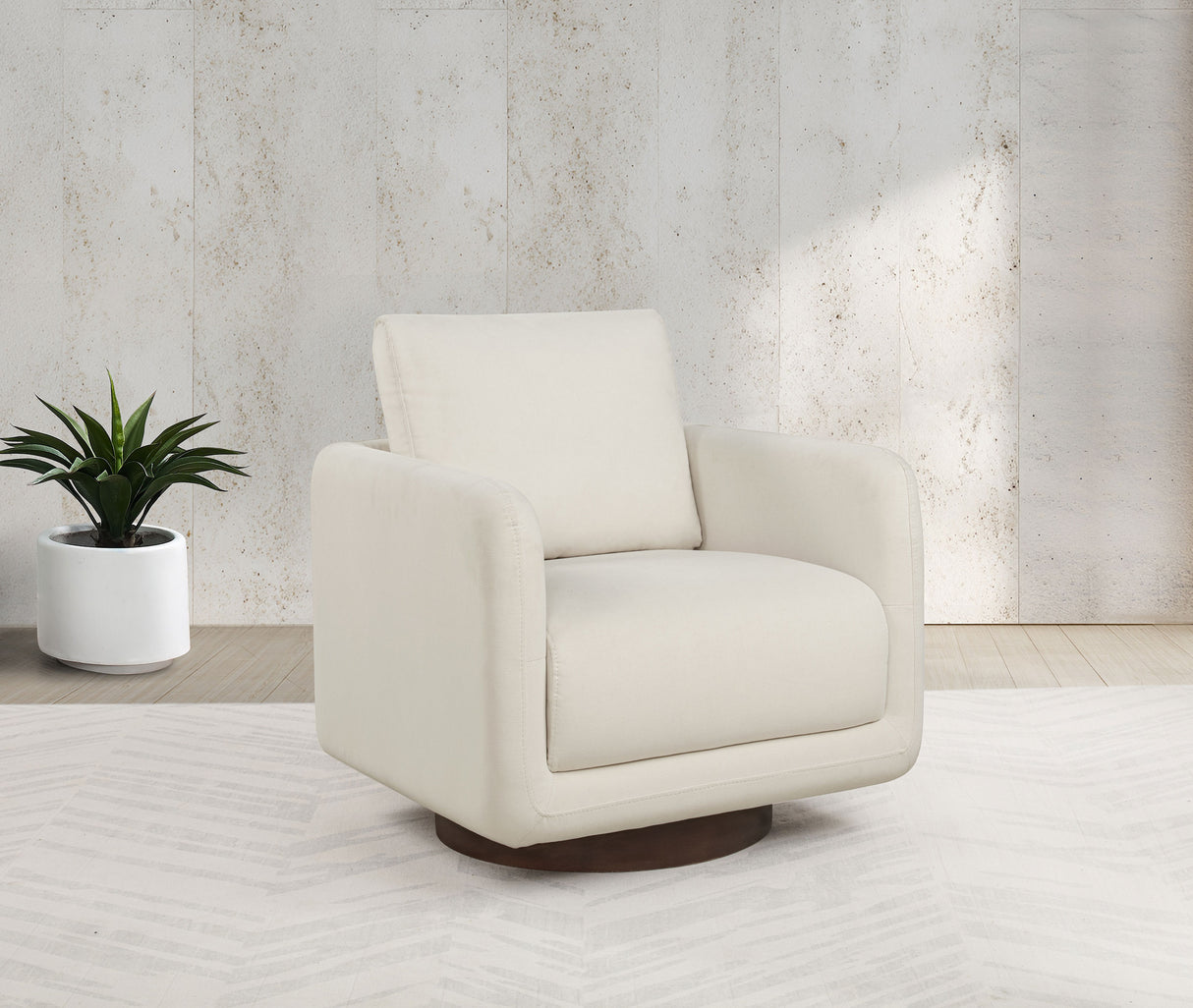 Iris Ivory Fabric Upholstered Swivel Accent Chair
