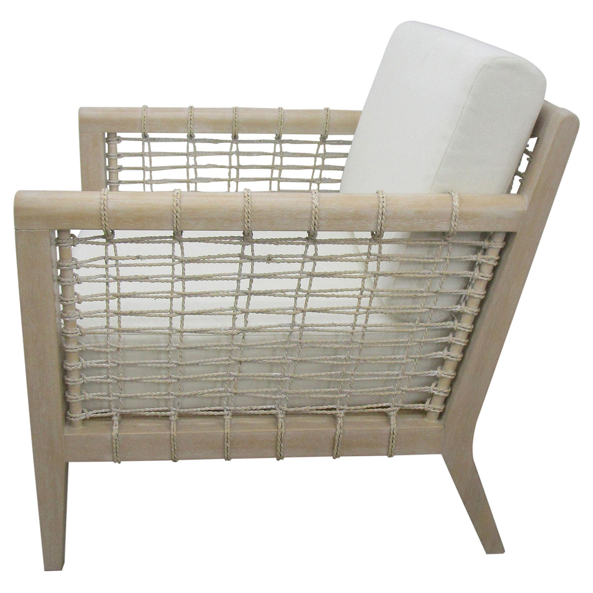 Accent Chair in White Fabric and Weathered Natural Seagrass