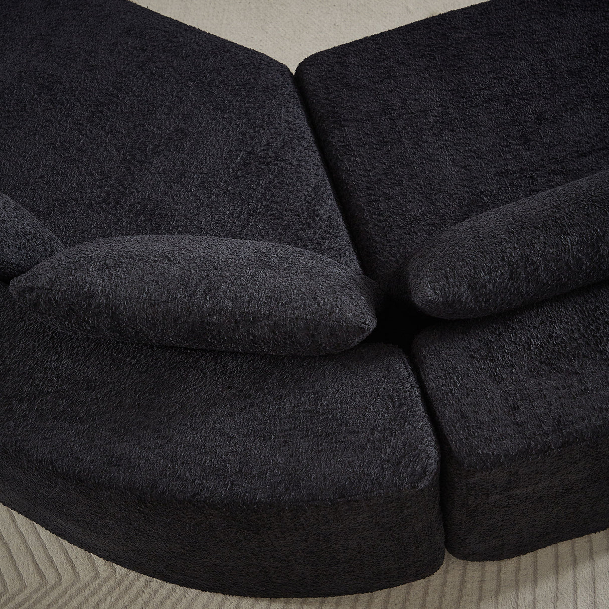 Modular Sectional Sofa With 6 Pillows And 4 Curved Footstools For Living Rooms - Black