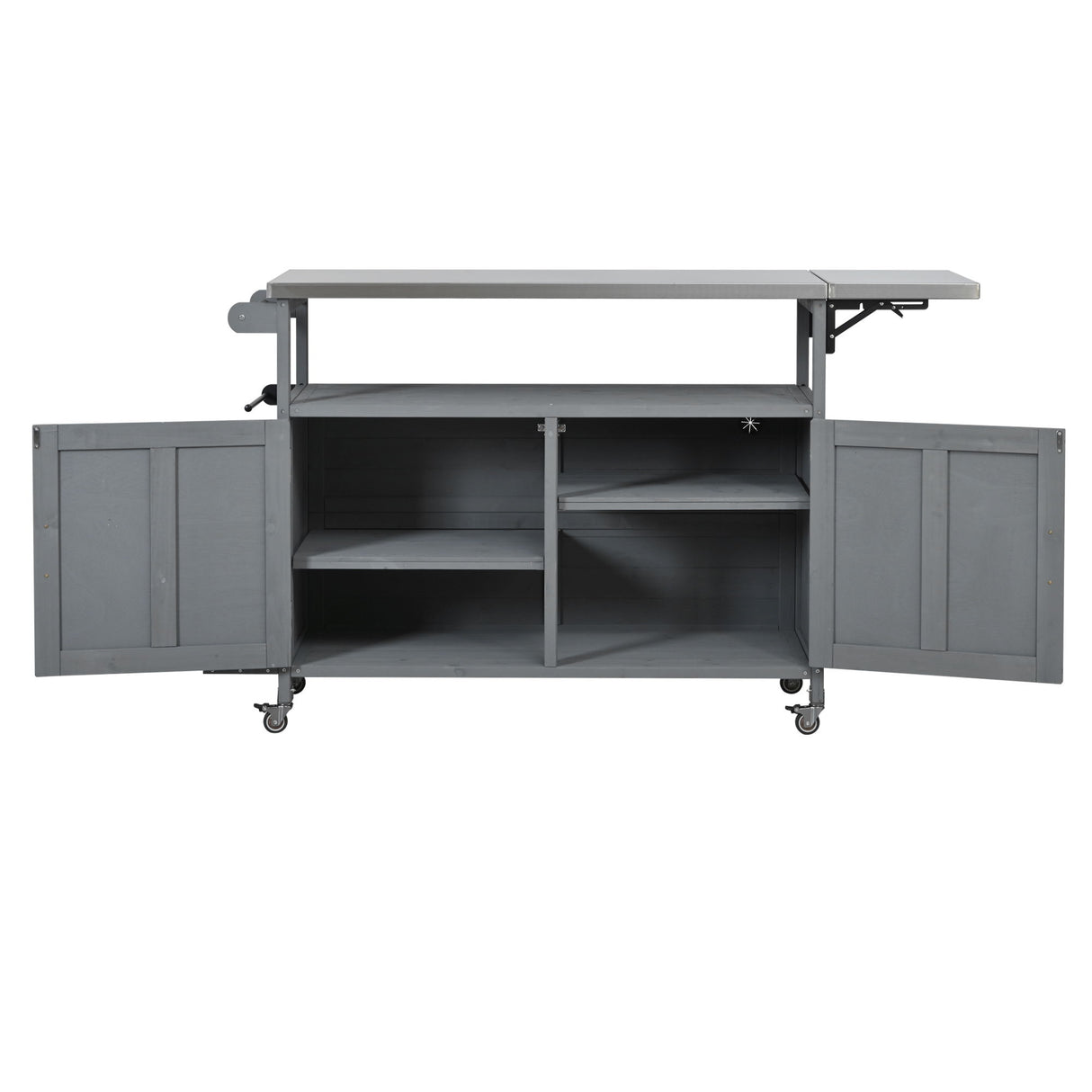 Foldable Outdoor Kitchen Island With Lockable Wheels, Storage Cabinet And Towel Rack For Patio