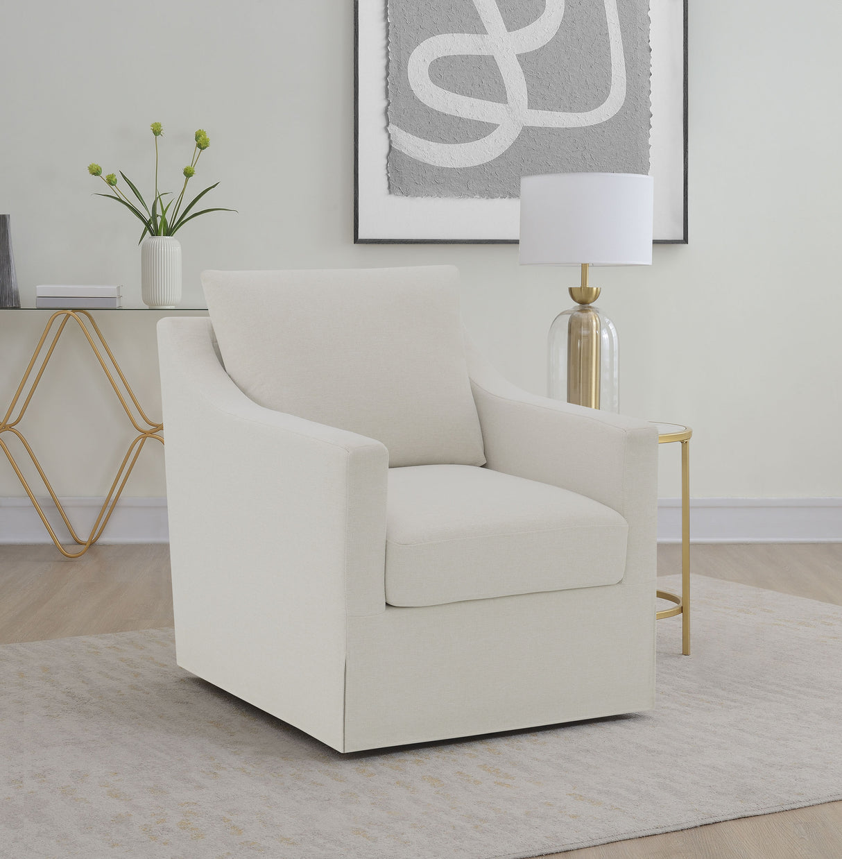 Winter Upholstered Sloped Arm Accent Swivel Chair - Beige
