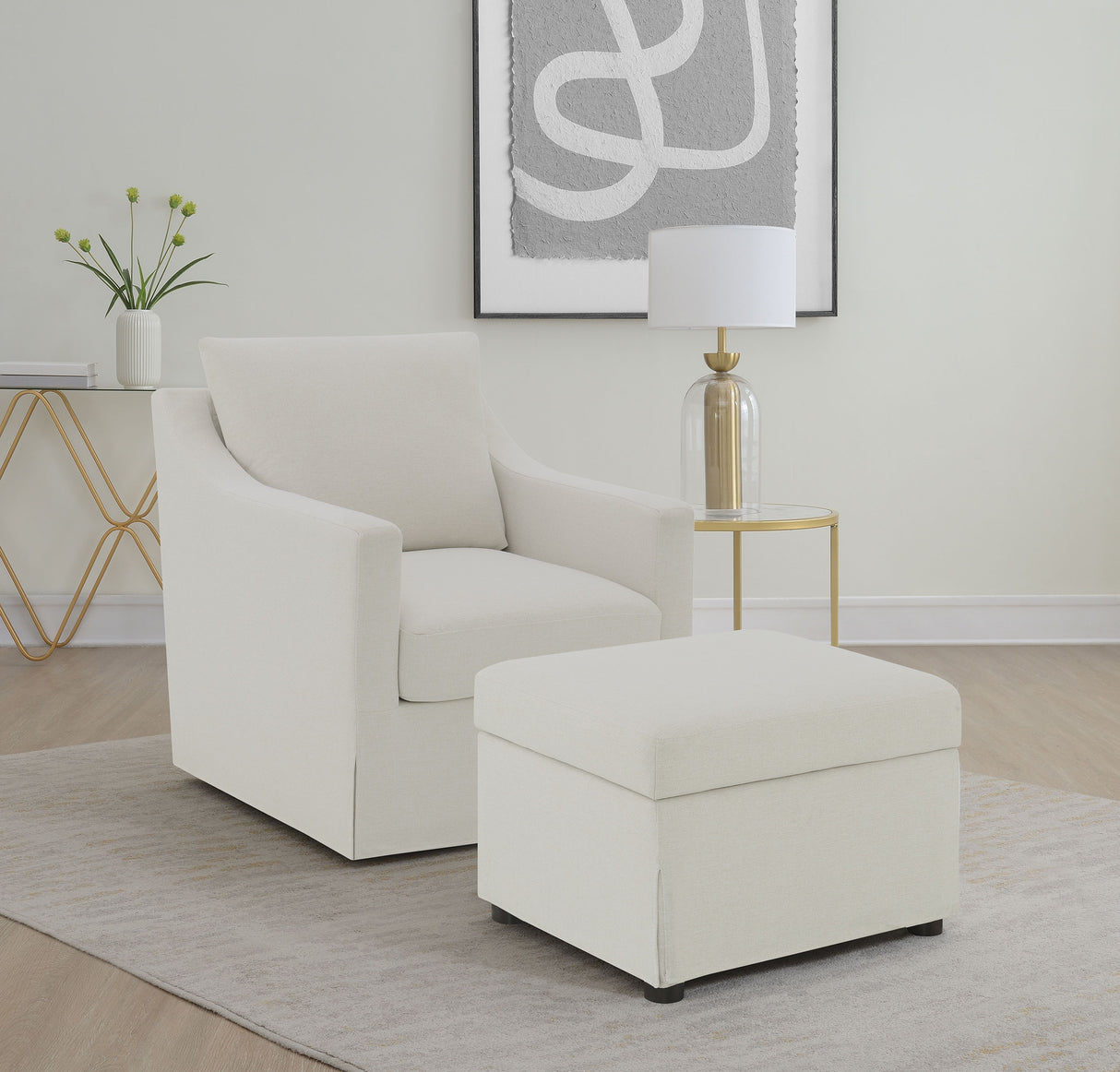 Winter Upholstered Sloped Arm Accent Swivel Chair - Beige