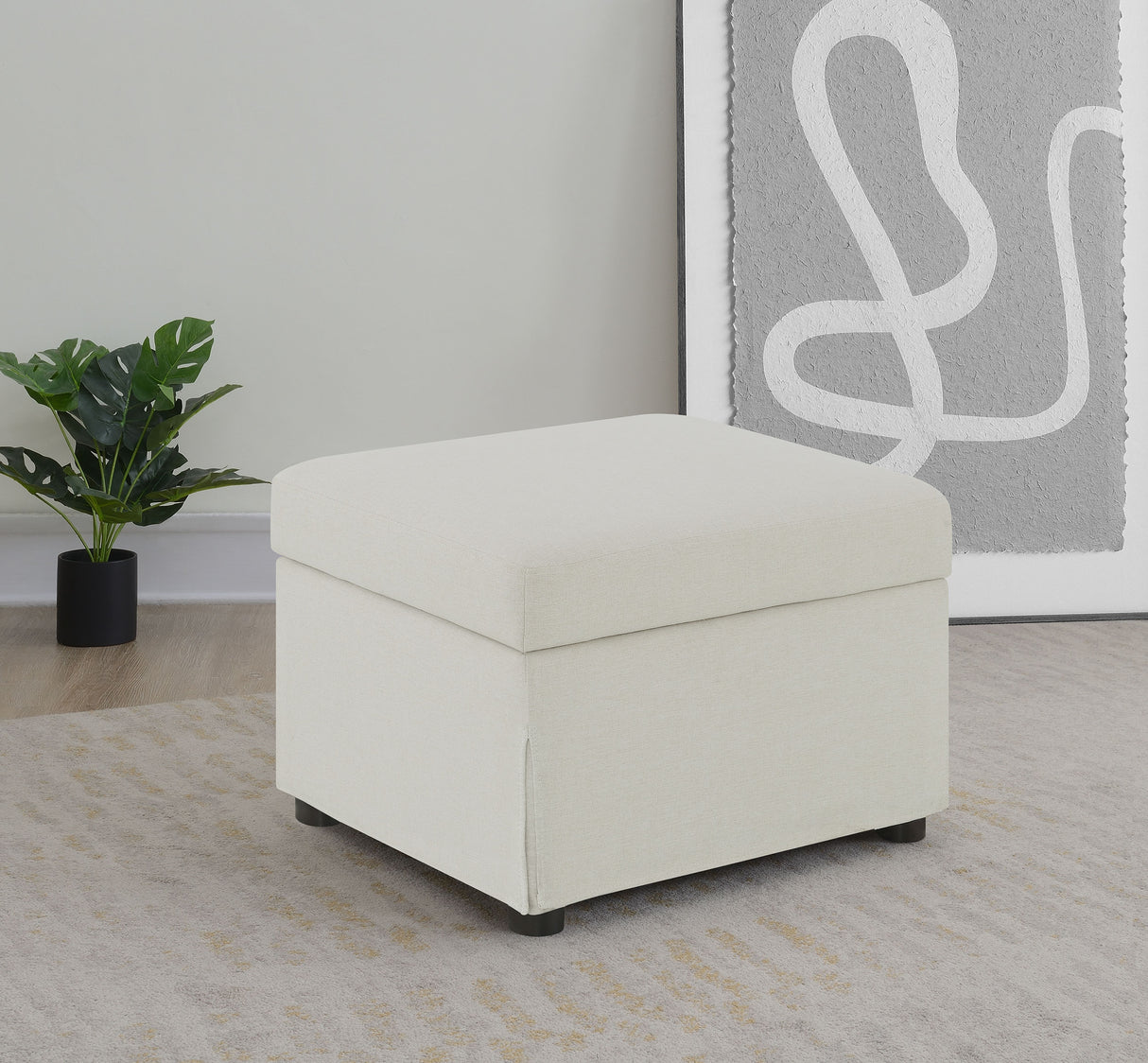 Winter Upholstered Hydraulic Lift Top Storage Ottoman, Beige