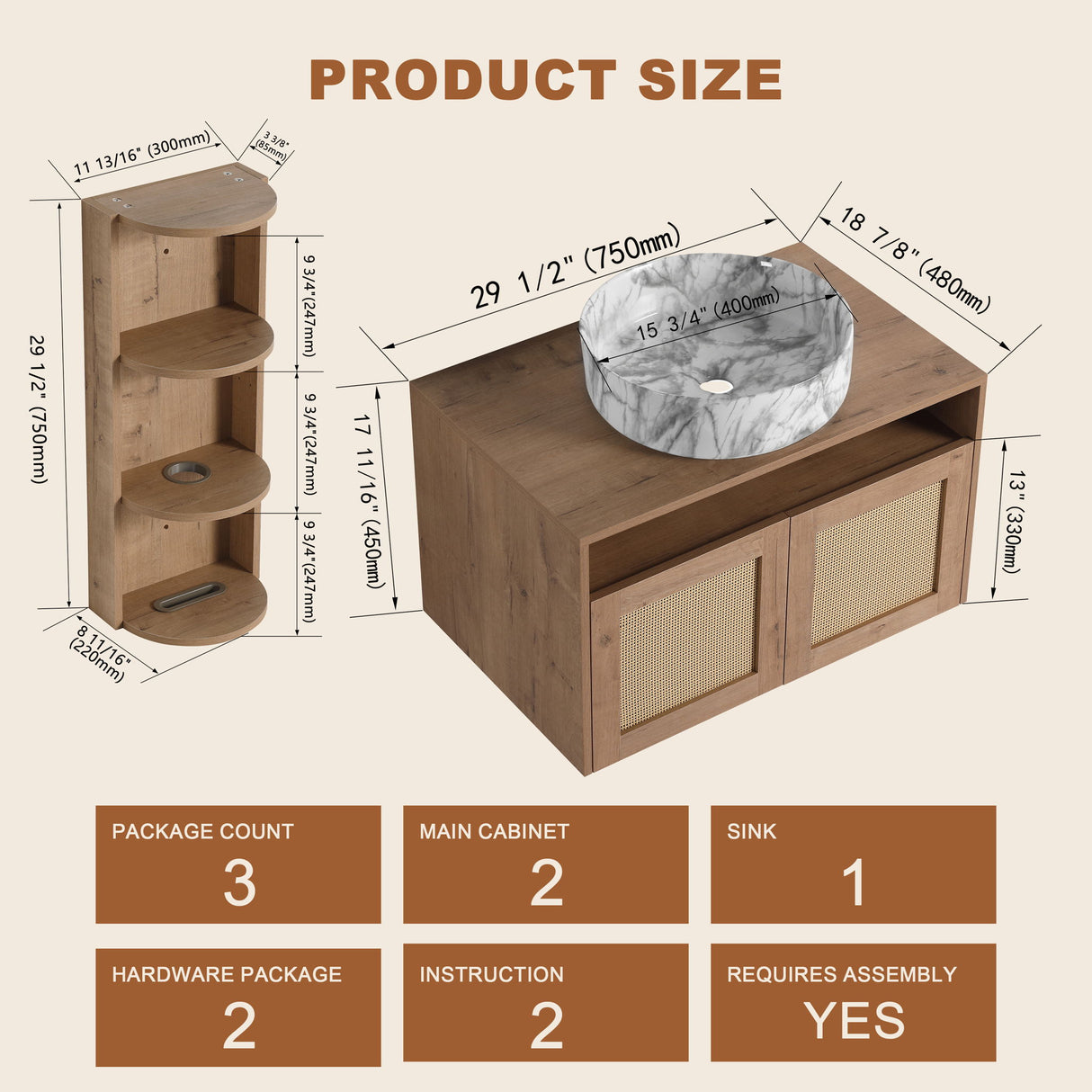 Bathroom Vanity & Art Sink And Storage Rack, Float Mounting Design