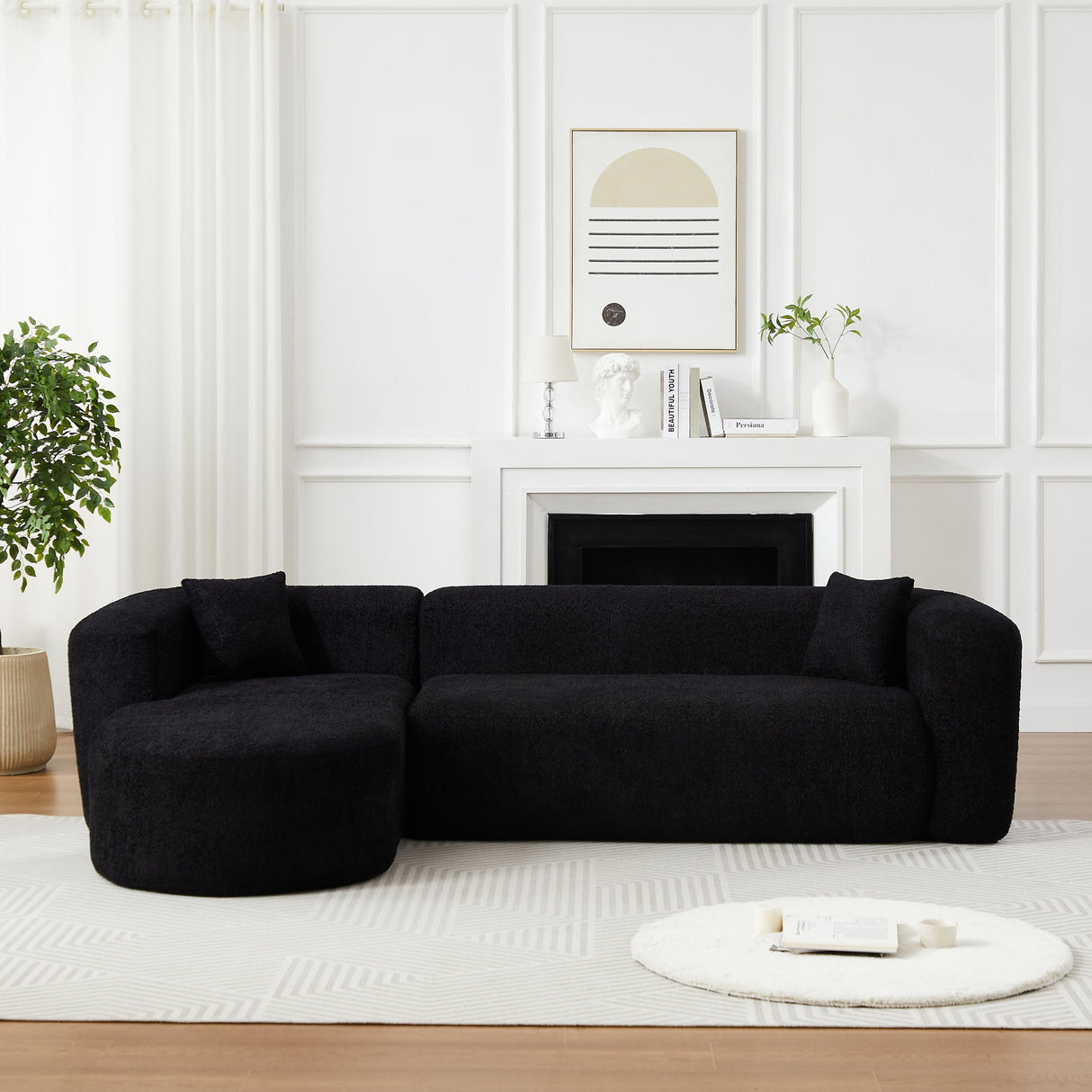 L - Shape Boneless Cloud Couch With 2 Throw Pillows For Living Room