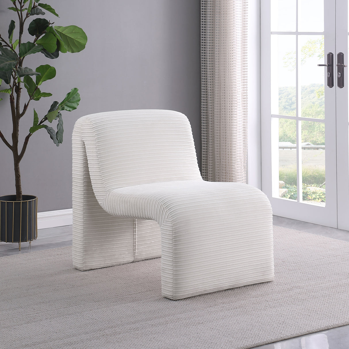 Drayton Upholstered Curved Armless Accent Chair in Ivory