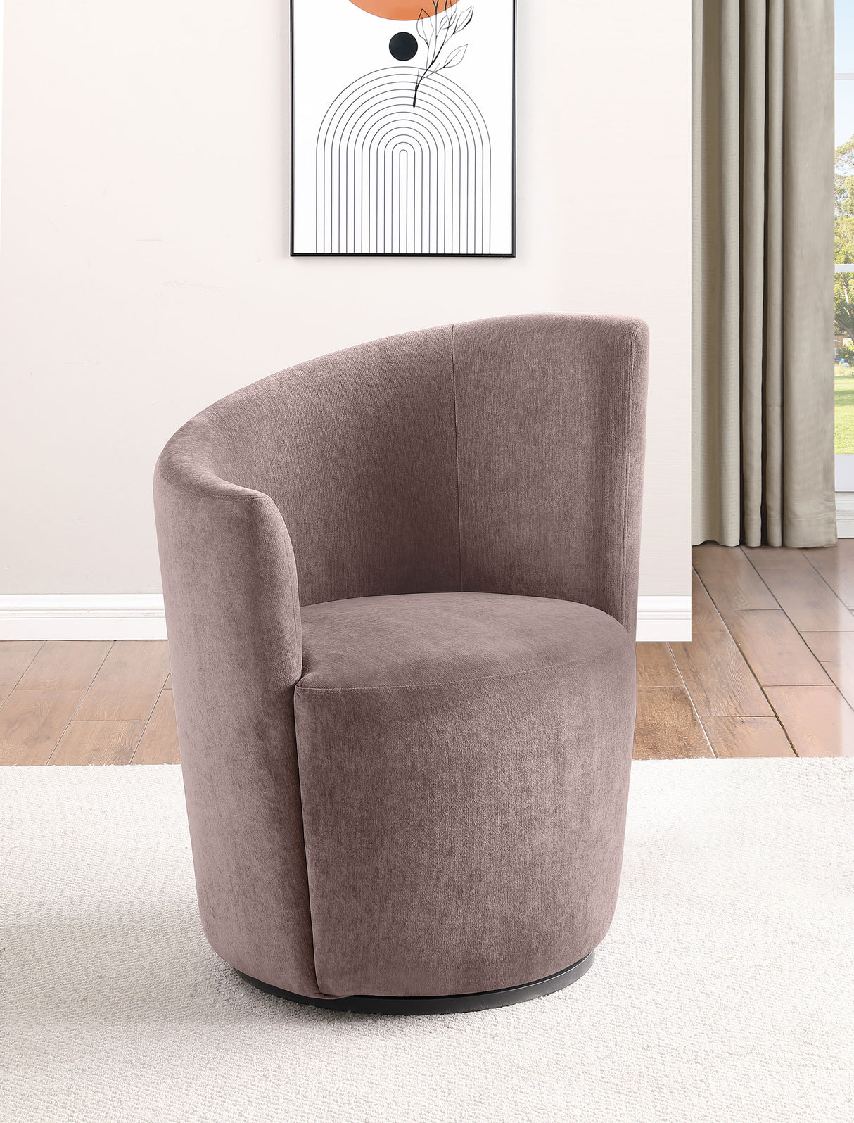 Nueva Blush Velvet Upholstered Swivel Chair with Curved Backrest