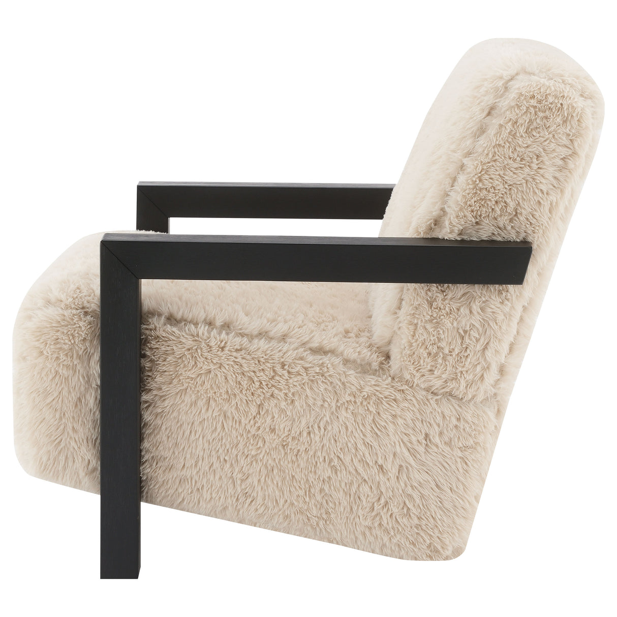 Fitzroy Faux Fur Accent Chair with Solid Wood Arms, Latte