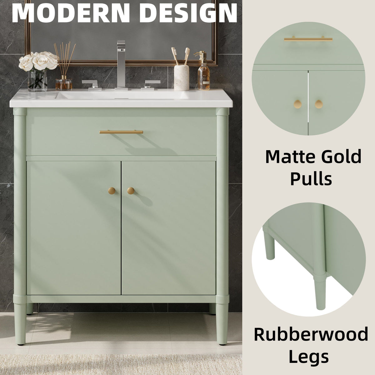 Bathroom Vanity With Sink, Soft Close Doors And Adjustable Shelf