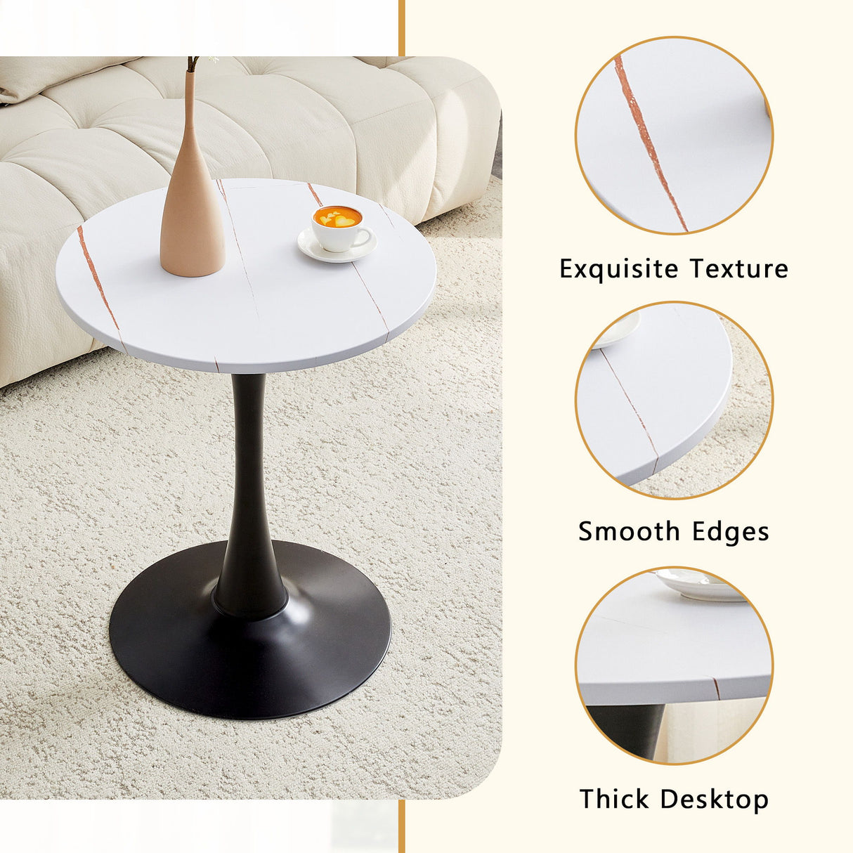 Round Dining Table With Thickened Engineered Wood Top And Metal Pedestal, 23.6" Diameter For Kitchen, Living Room, Small Spaces
