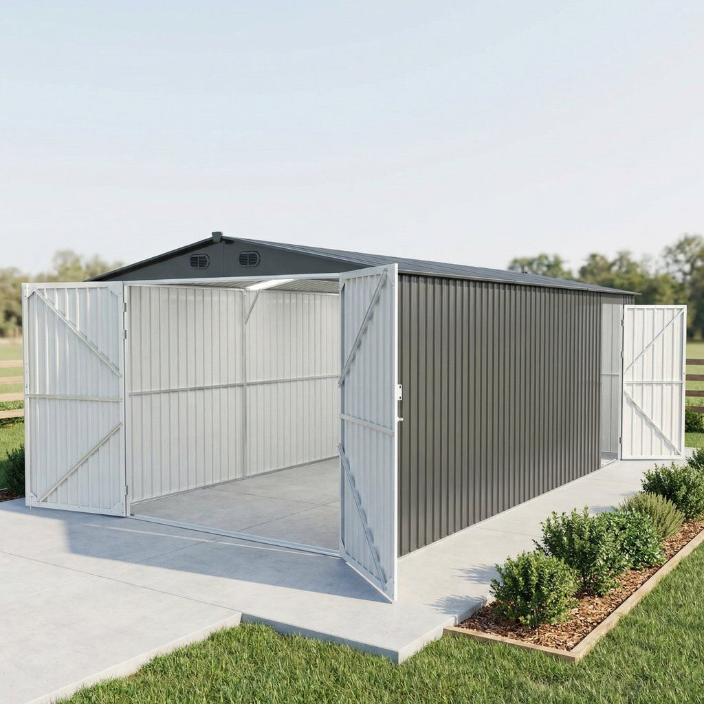 Metal Garage Shed Storage Building Heavy Duty Utility Shelter 20x10ft Dark Gray