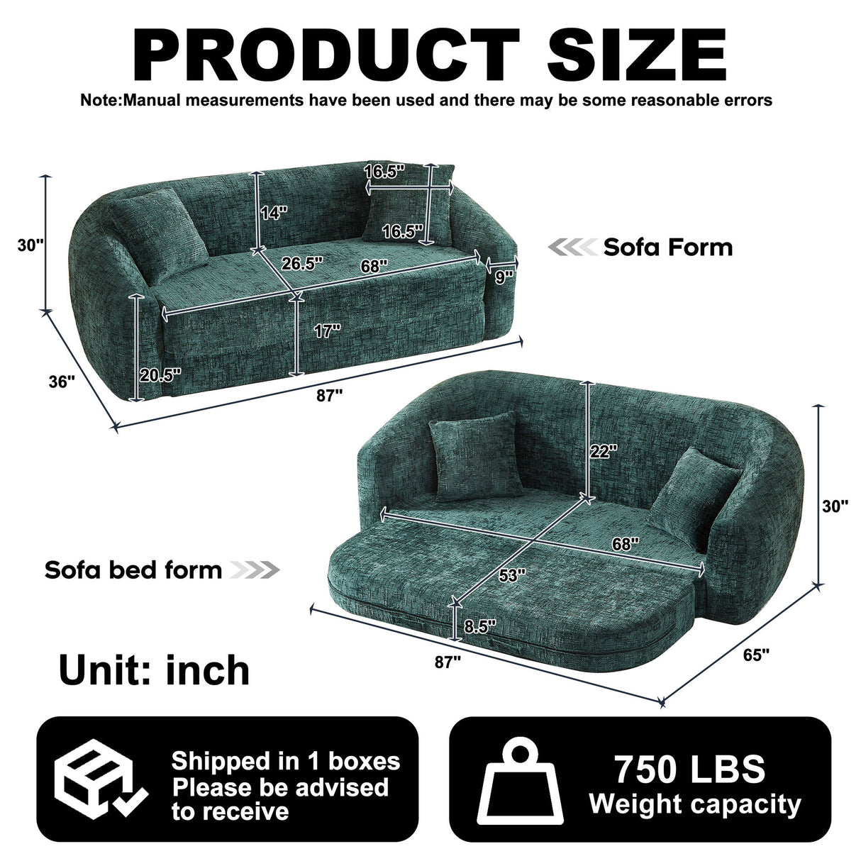 Curved Convertible Sofa, 2 In 1 Fold Out Bed With Pull Out Base And Deep Seat