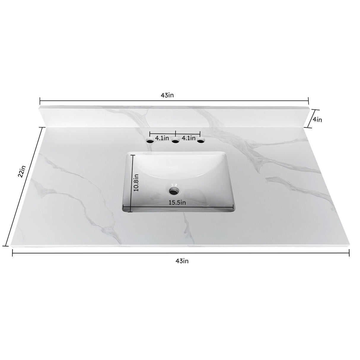 Bathroom Vanity Top With Undermount Sink, 3 Pre Drilled Holes