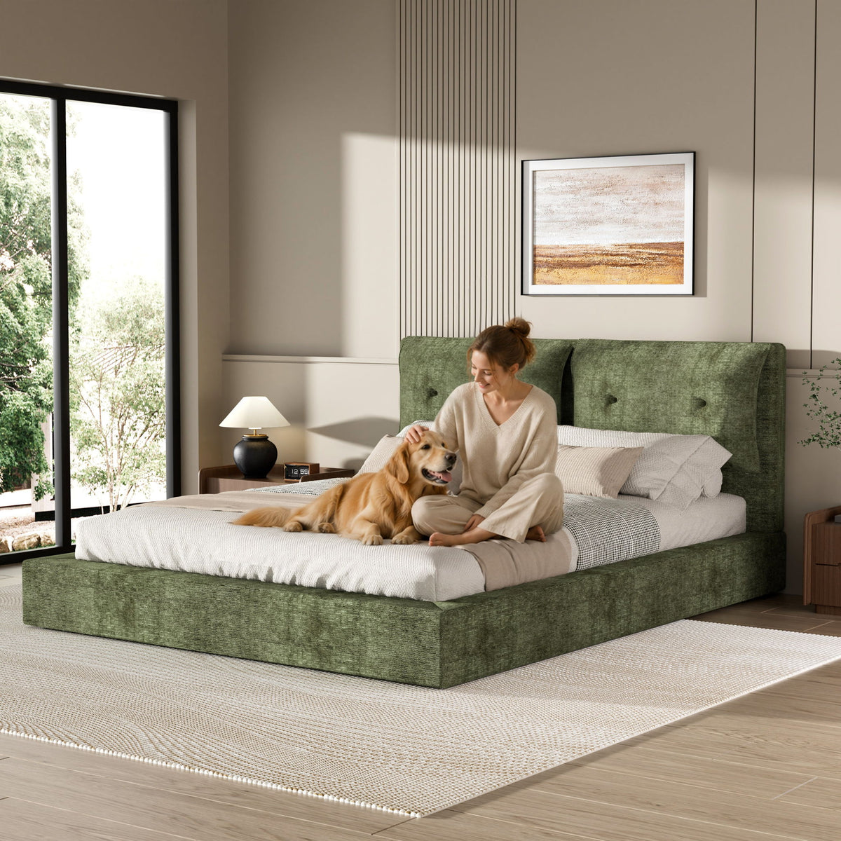 Airframe - Upholstered Bed Frame With Double Layered Upholstered Headboard