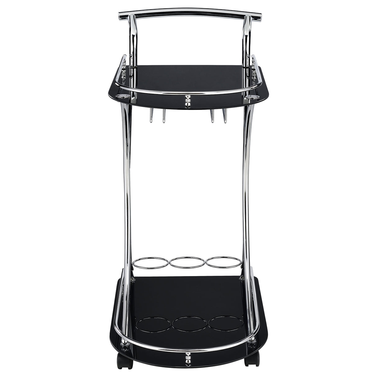 Elfman 2-Tier Glass and Chrome Metal Bar Cart in Black