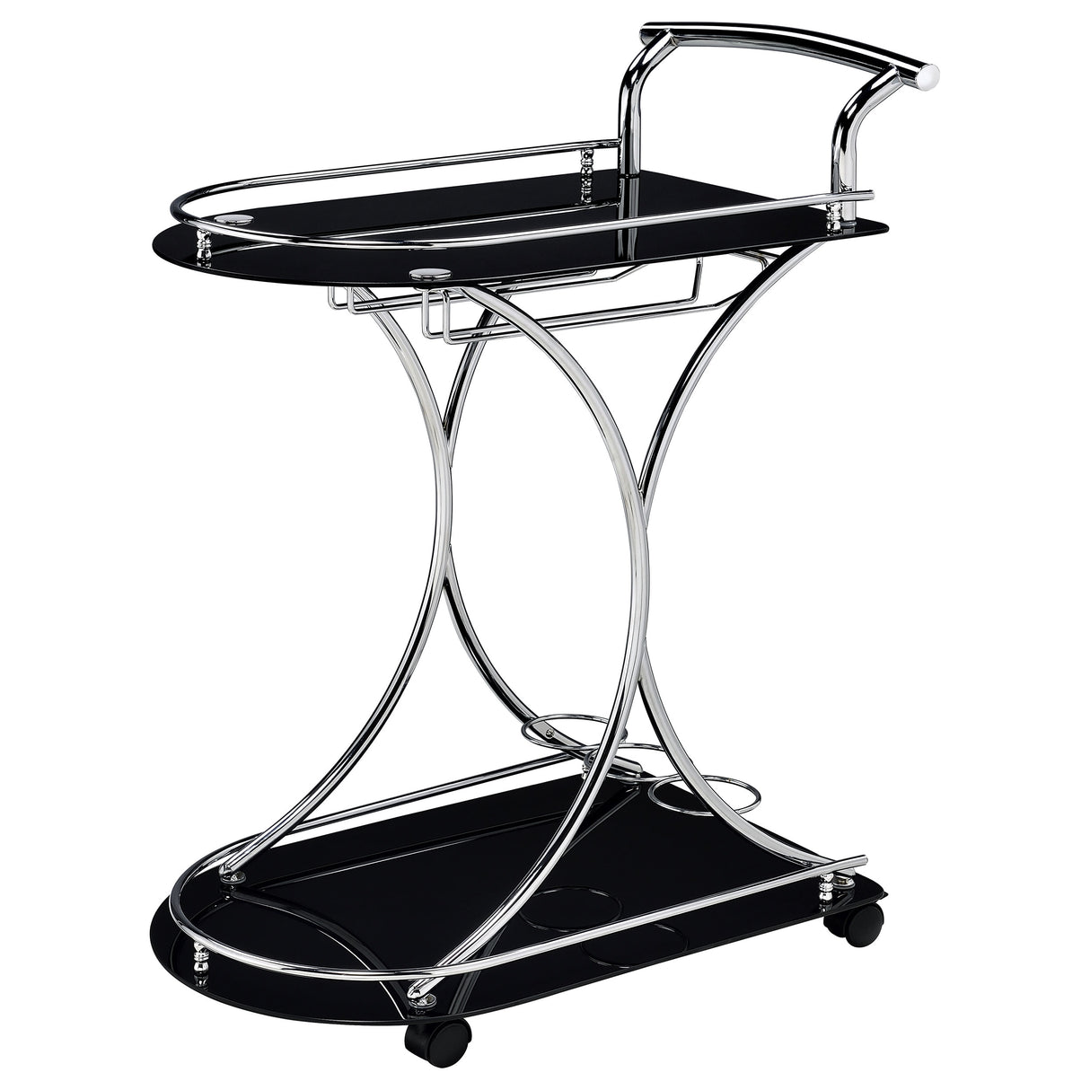 Elfman 2-Tier Glass and Chrome Metal Bar Cart in Black
