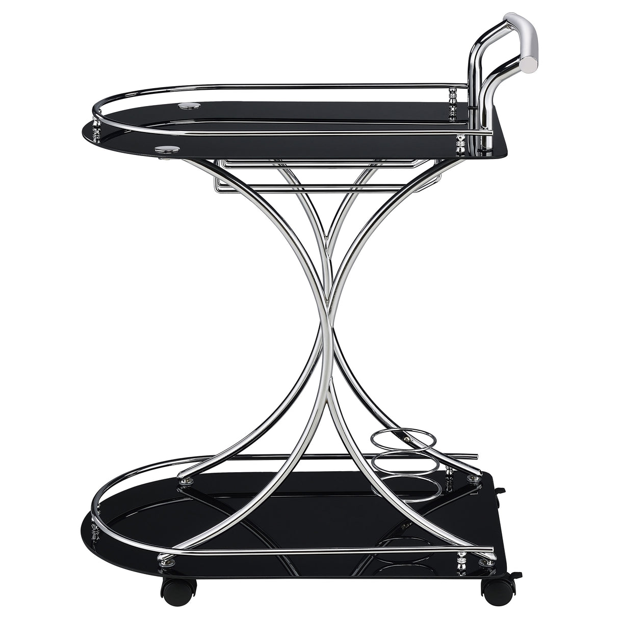 Elfman 2-Tier Glass and Chrome Metal Bar Cart in Black