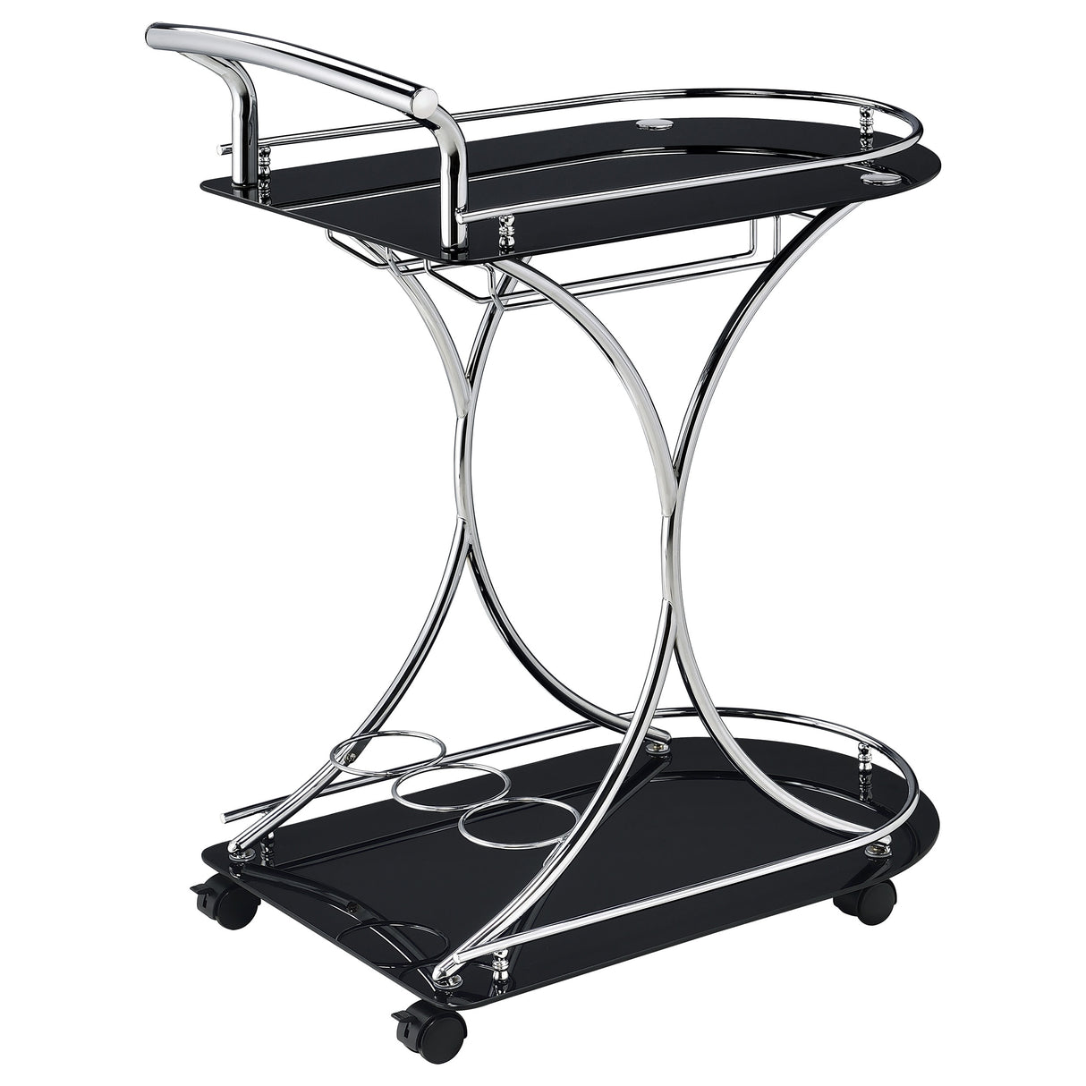 Elfman 2-Tier Glass and Chrome Metal Bar Cart in Black