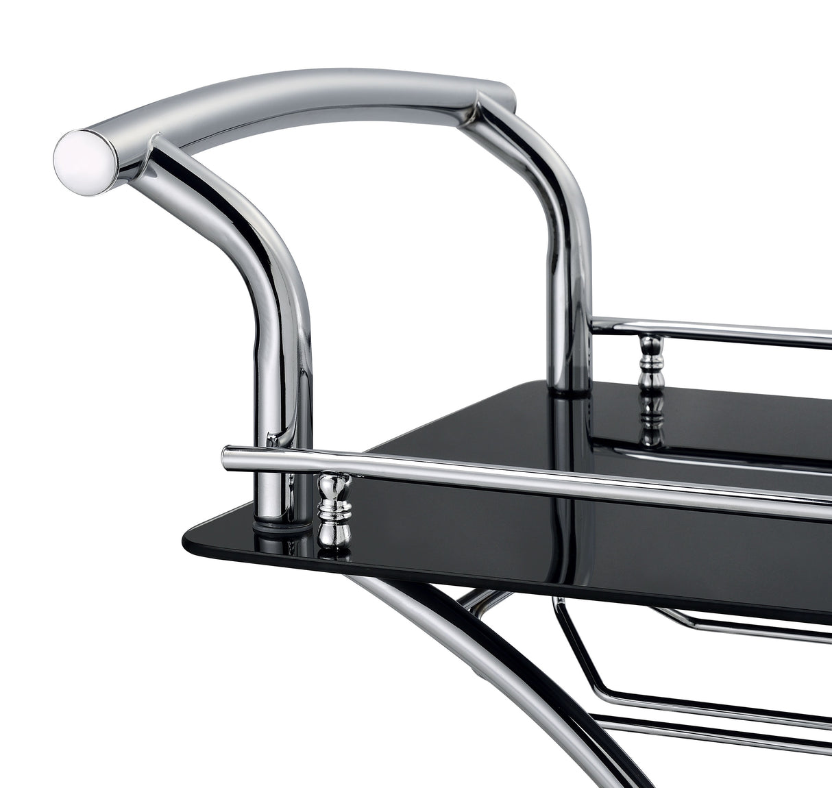 Elfman 2-Tier Glass and Chrome Metal Bar Cart in Black